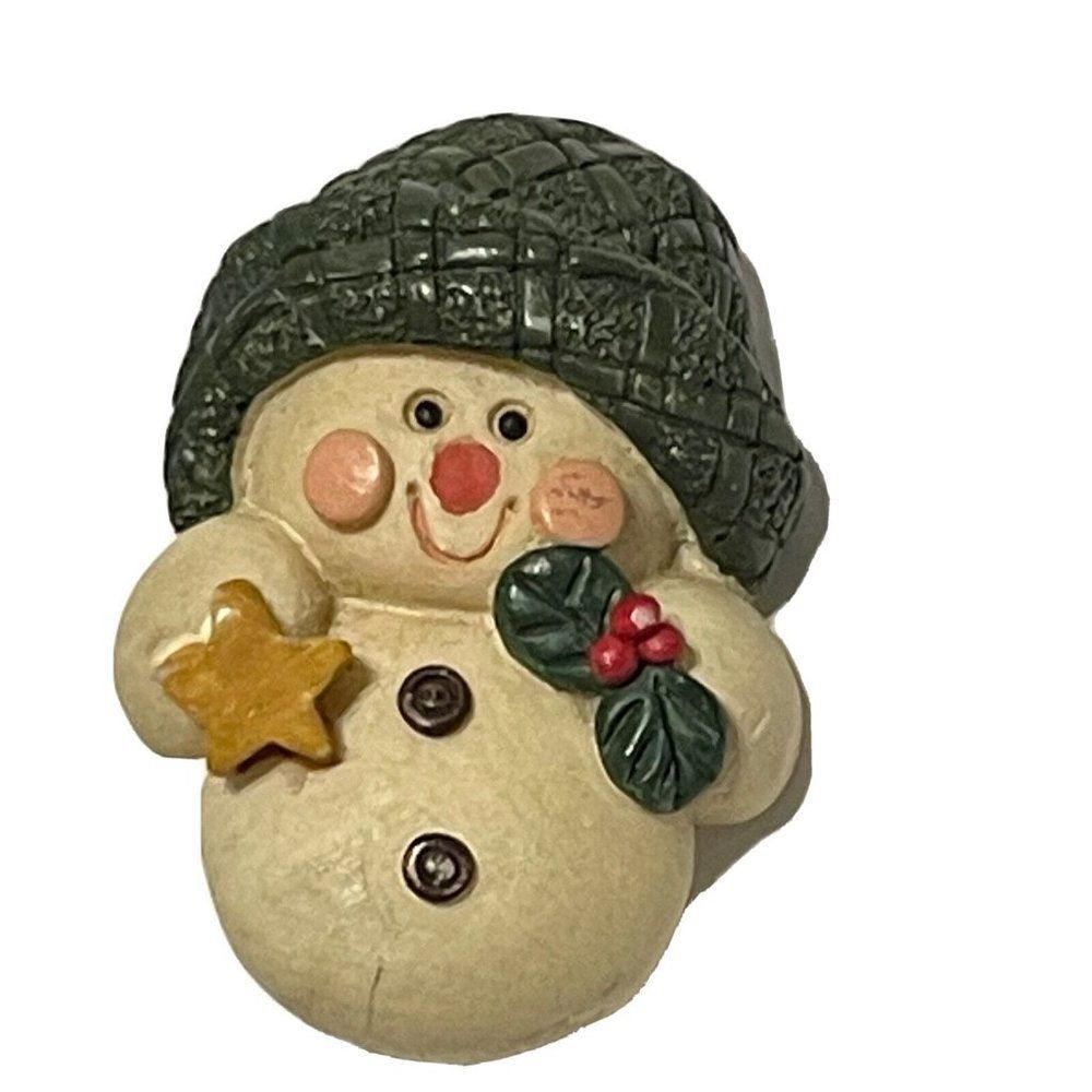 Vtg Snowman Christmas Pin Brooch Christmas Holiday Frosty Star Holly